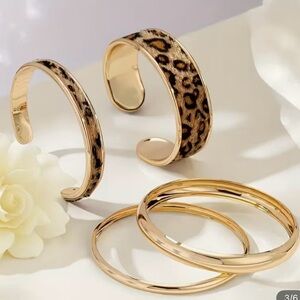Elegant Gold and Leopard Print Bangle Set